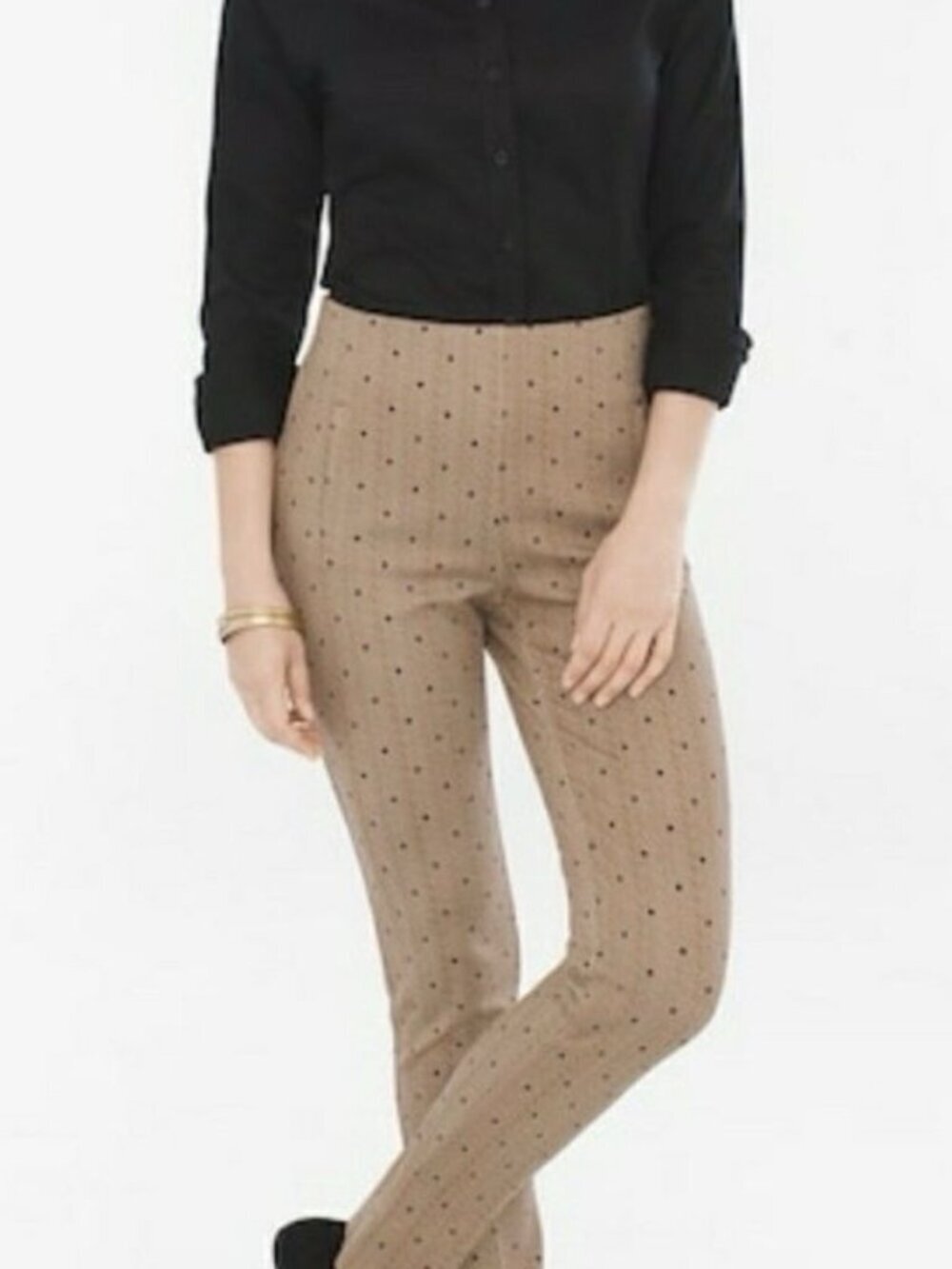 Chicos So Slimming Juliet Pants Womens 2R/12R Tan Polka Dot Straight Leg Pull On